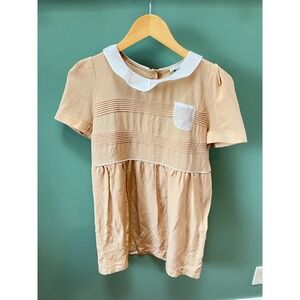 Claudie‎ Pierlot Tan Peter Pan Collar Pintuck Silk Blend Mini Dress FR 36 US 6